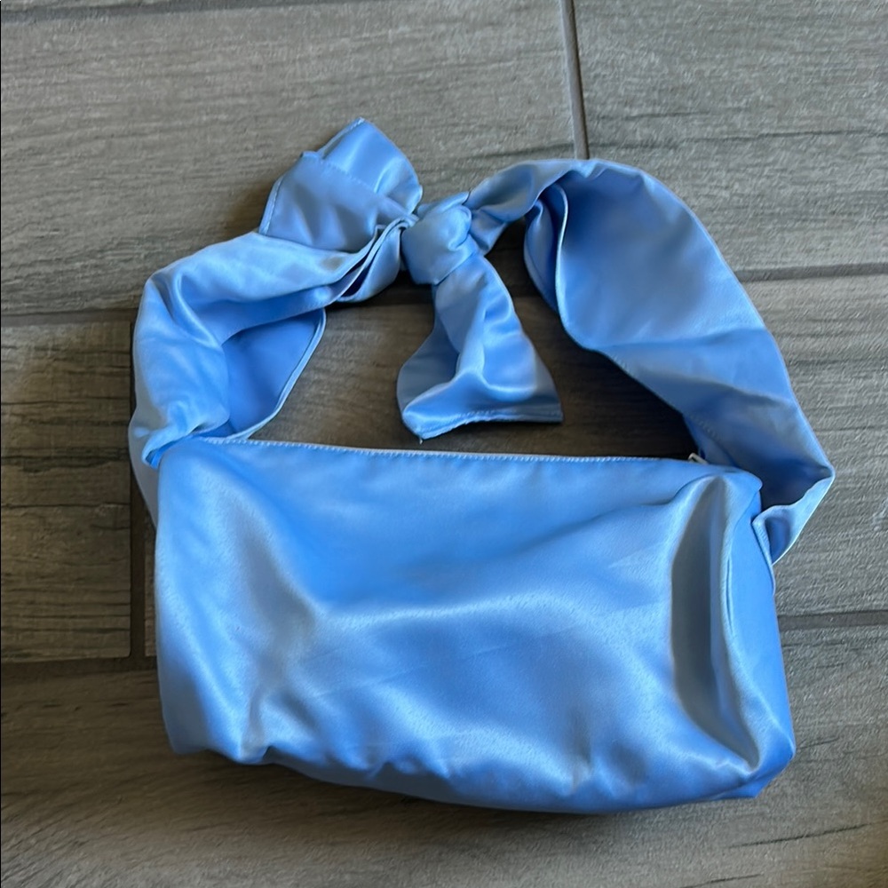 Blue Satin Shoulder Bag with Knot Detail